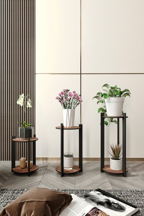 Hanah Home Flower Desk Round - Soporte de madera para plantas Nogal Hanah Home Flower Desk Round - Soporte de madera para plantas Nogal